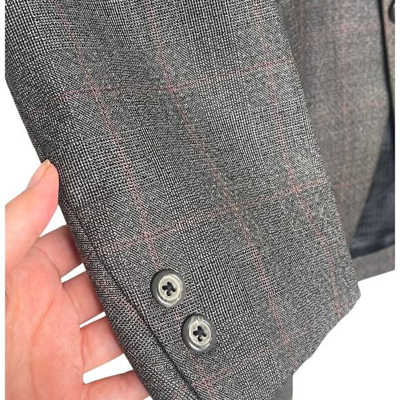 Hart Schaffner Marx 42R Silver Trumpeter LUXURY Blazer Gray Plaid Wool Jacket - Picture 3 of 11